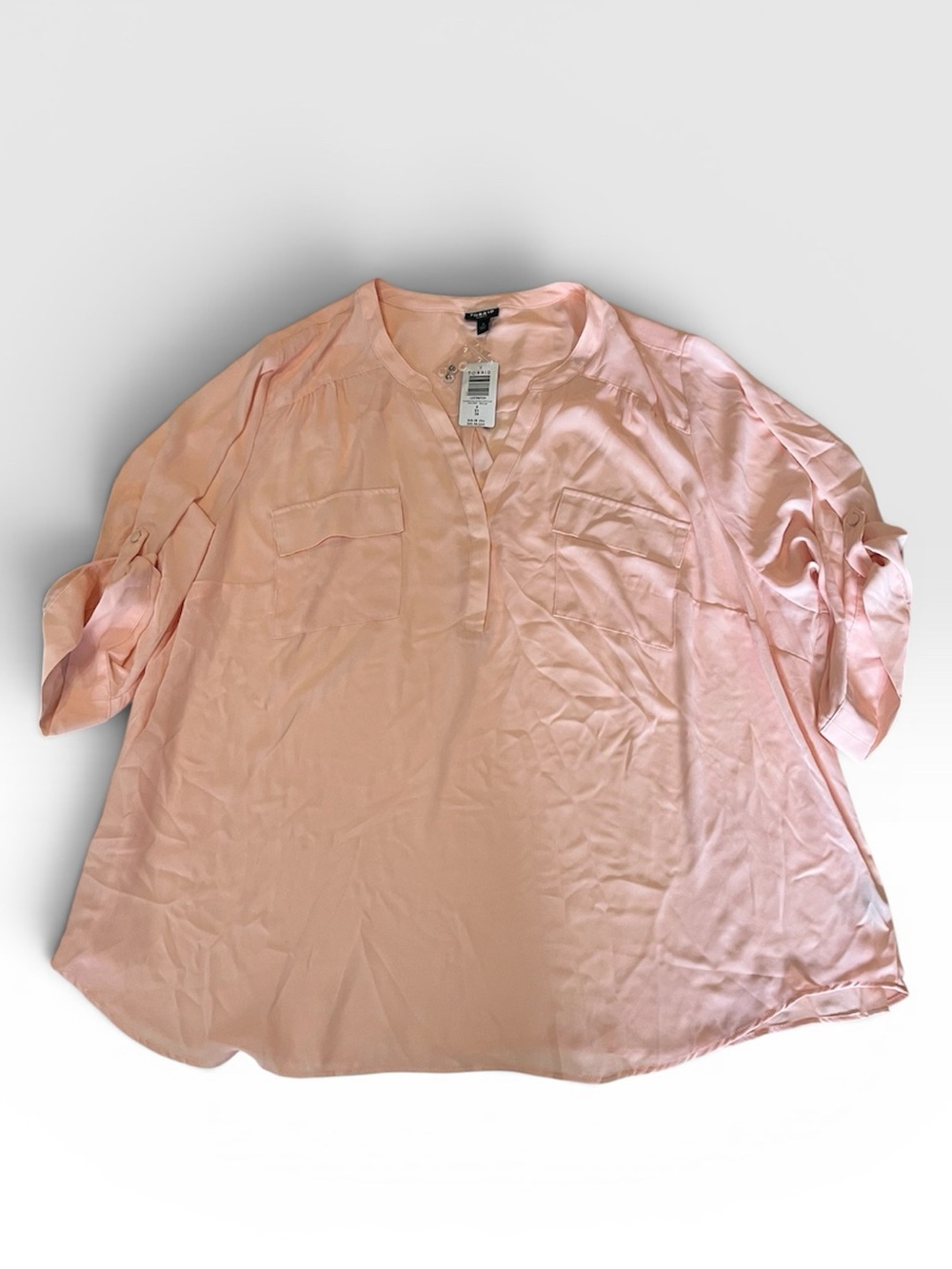 torrid Blush Pink Split V-Neck Roll-Tab Blouse